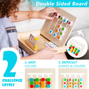 Play Brainy Four-Color & Shape Puzzle Game Montessori Toy – Fun & Educational 2-Sided Sliding Logic Puzzle for Shape & Color Sorting – Early Education STEM Toy for Toddlers – Wooden Slide Puzzle