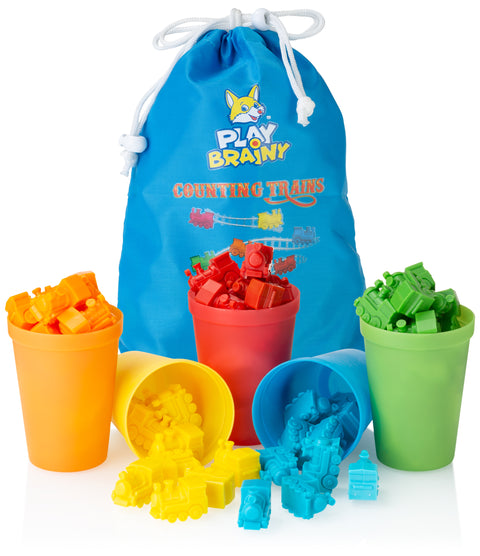 Play Brainy™ Colorful Counting Trains and Cups – Fun Educational Sorting Trains with Color Sorting Cups