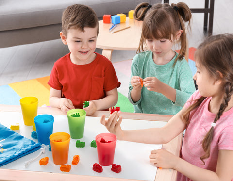 Play Brainy™ Colorful Counting Trains and Sorting Cups – 55 Pieces (Educational Montessori Toy for Toddlers) Great for Color Recognition Development