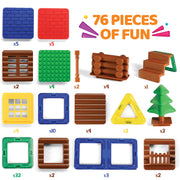 BRAINY MAGS BUILD Kids Building Set - Arthur's Cabin Set  with 76-Piece Magnetic Building Tiles