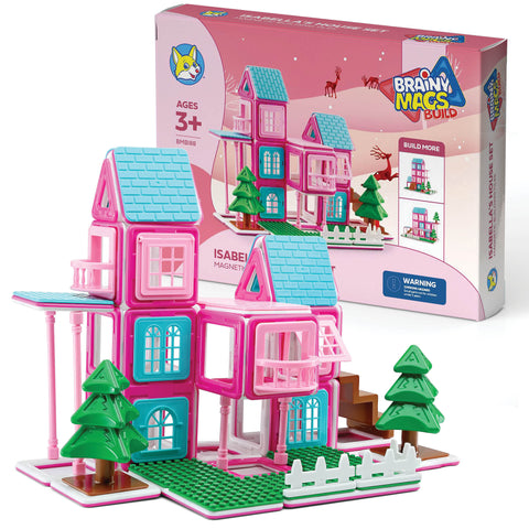 BRAINY MAGS BUILD Kids Building Set - Isabella's House Set  with 88-Piece Magnetic Building Tiles
