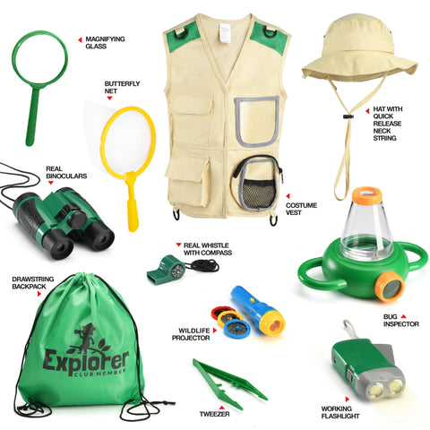 Kit Explorateur Enfant - Costume Safari Avec Gilet, Chapeau, Loupe Et Pincettes - Pour 5-8 Ans - 10