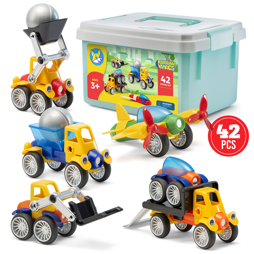 Play Brainy™ Magnetic Toy Cars Set – 42 Pieces (Montessori Educational