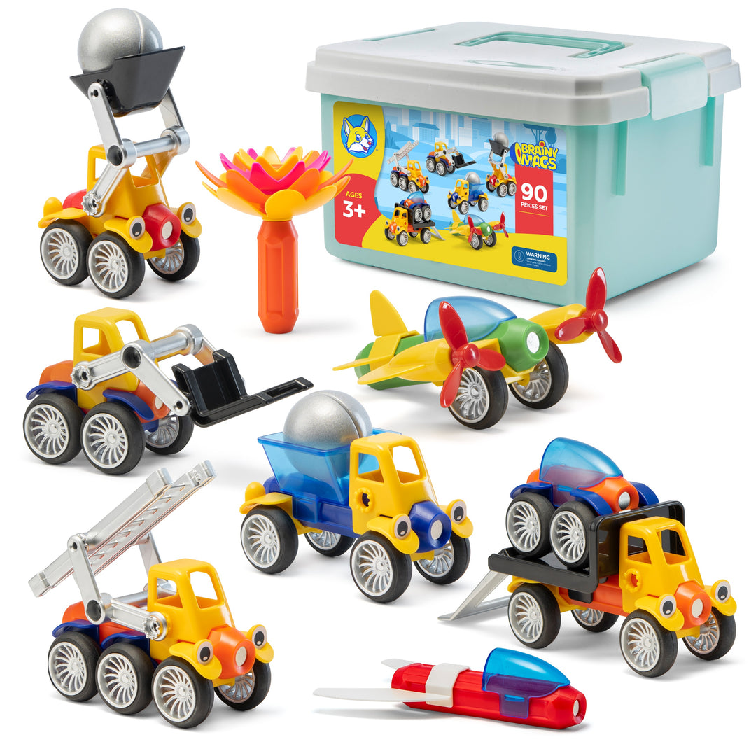 Title: Play Brainy™ Magnetic Toy Cars Set – 90 Pieces (Montessori Educ