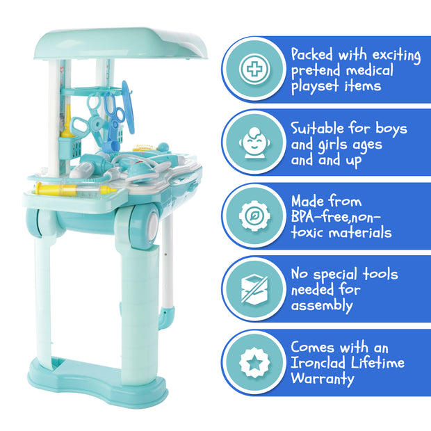 Play Brainy 23-Piece Kids Doctor Playset Converts to a Rolling Storage Suitcase
