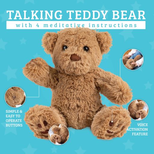 Play Brainy™ Breezy Beez Teddy Bear - Ultra Soft Plush Stuffed Animal with One Press Play Voice Activation Self-Soothing & Calming Techniques