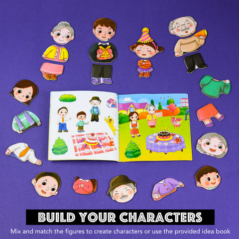 Play Brainy Educational Magnetic Toys with Magnet Board, Dry Erase Board, and 47 Interactive Wooden Characters