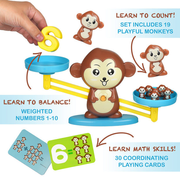 Play Brainy™ Balancing Monkey Math Game – 65 Pieces (Educational Math Toy for Young Children) Cute Learning Game with Scale to Encourage Counting Numbers