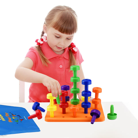 Play Brainy Peg Toy Set – Exciting Montessori Style Learning Toy – Colorful Stacking Peg Board Toy 30 PCS