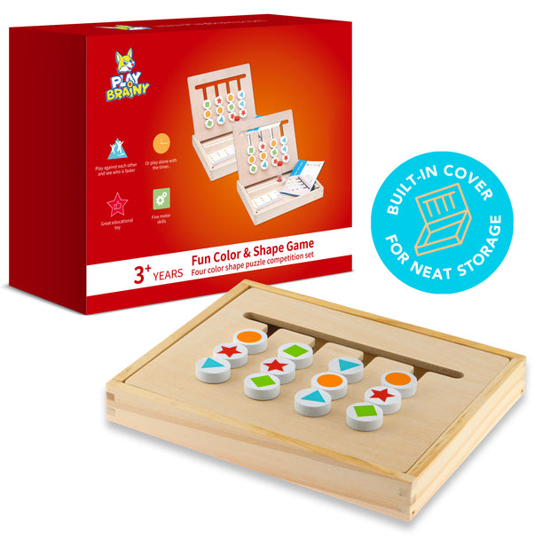 Play Brainy 2-Player Four-Color and Shape Puzzle Game Montessori