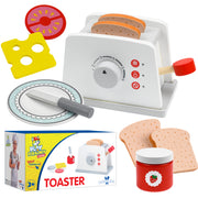 Play Brainy™ Pretend Pop Up Toaster Toy Set with Kitchen Accessories – 8 Pieces (Fun Toy for Toddlers) Made of Wood